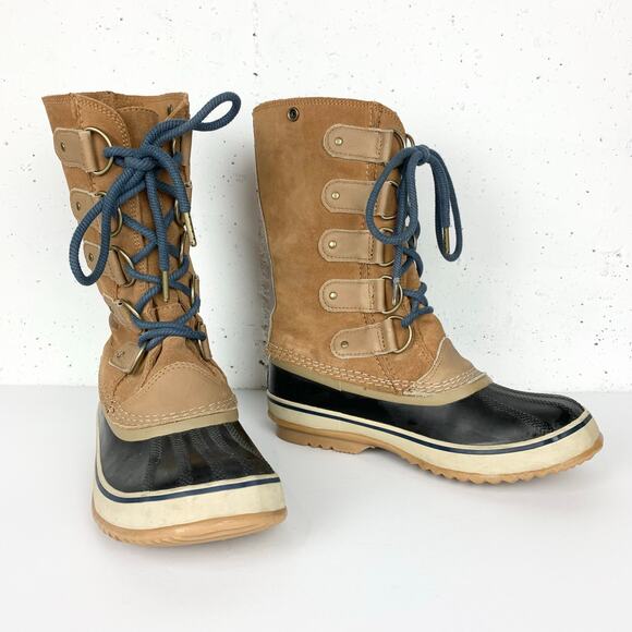 Sorel Joan of Arctic Suede Snow Boots Brown Tall Lace Up NO FELT LINER Size 8 - Picture 6 of 8